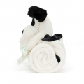 Jellycat ジェリーキャット　Bashful Black & Cream Puppy Blankie　バシュフル　ブラックアンドクリーム　パピー　ブランキー　白黒　犬　縫いぐるみ　おむつ替え　ベビー毛布　ブランケット　BLNK4BCP