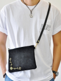 CROSSED  ARROWS  レザースタッズ　サコッシュバッグ 　L字　フラワー シルバー