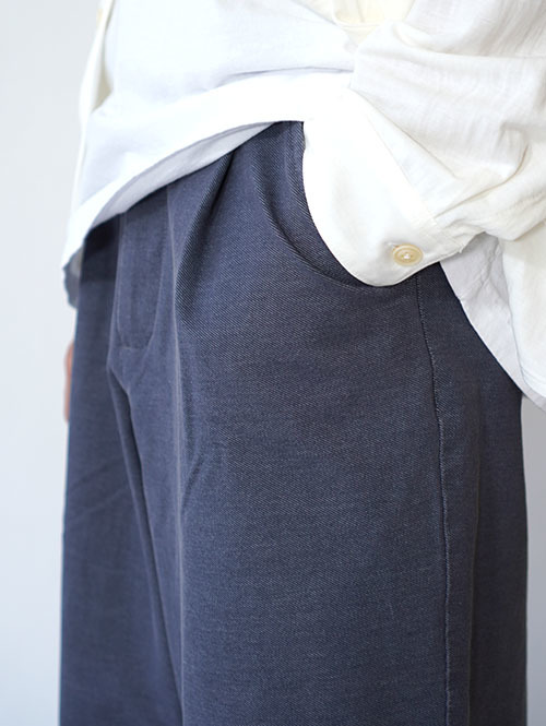 SALUTE HELM HYPER FIT デニムジャージ ケミカルバイオ加工 ワイドパンツ (65507) - Navy