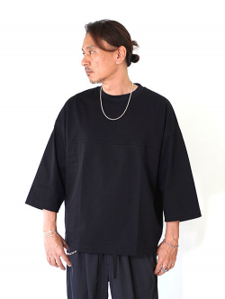 LA MOND  O/C LOOSE FOOTBALL TEE - Black　