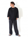LA MOND  O/C LOOSE FOOTBALL TEE - Black　