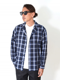 SALUTE HELM 　オープンカラー　オンブレチェック　シャツ　Navy