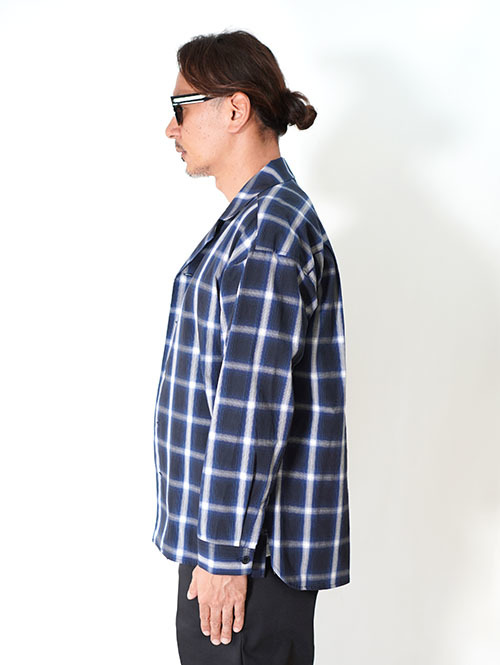 SALUTE HELM 　オープンカラー　オンブレチェック　シャツ　Navy