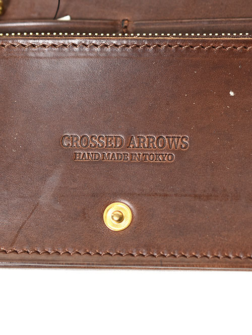 CROSSED ARROWS クロムレザー スタッズ チェーン穴付きトラッカーウォレット- Brown/Gold/Turquoise