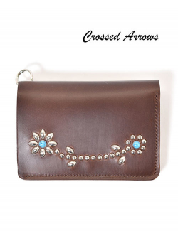 CROSSED ARROWS 　クロムレザー　スタッズ　チェーン穴付きトラッカーウォレット-　Brown/Silver/Turquoise