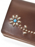 CROSSED ARROWS 　クロムレザー　スタッズ　チェーン穴付きトラッカーウォレット-　Brown/Silver/Turquoise