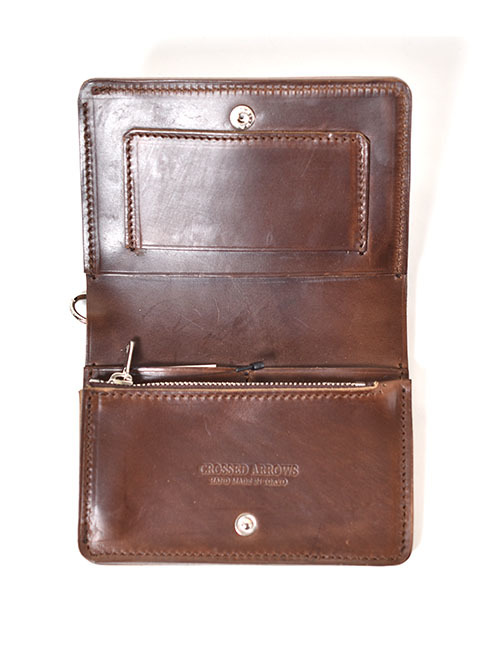 CROSSED ARROWS クロムレザー スタッズ チェーン穴付きトラッカーウォレット- Brown/Silver/Turquoise