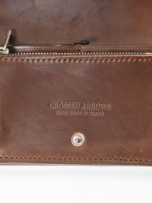 CROSSED ARROWS クロムレザー スタッズ チェーン穴付きトラッカーウォレット- Brown/Silver/Turquoise