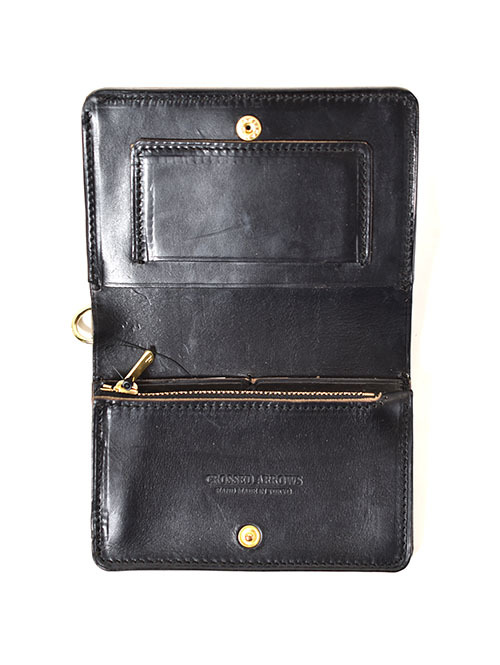 CROSSED ARROWS クロムレザー スタッズ チェーン穴付きトラッカーウォレット- Black/Gold/Turquoise