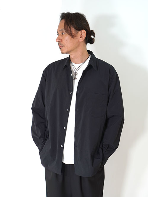 LA MOND  COTTONY CREASED SHIRT - Black