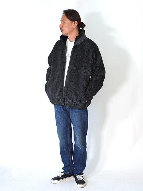 BACK HEAD  ヴィンテージ加工　ボアフリースジャケット- Black