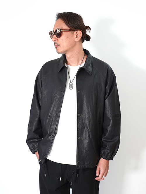 SALUTE HELM シープセミベジタブルレザーコーチジャケット-Black