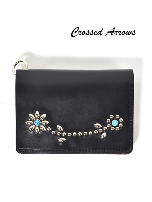 CROSSED ARROWS 　クロムレザー　スタッズ　チェーン穴付きトラッカーウォレット-　Black/Silver/Turquoise