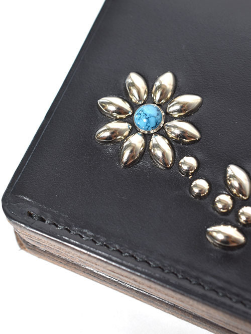 CROSSED ARROWS 　クロムレザー　スタッズ　チェーン穴付きトラッカーウォレット-　Black/Silver/Turquoise