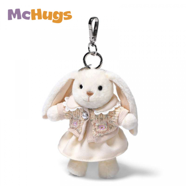 Mchugs Beige Twinset Smiling Leveret Bag Charm　（マックハグス）ベージュツインセットスマイリンレヴレット　バッグチャーム　 ウサギ　服を着たうさぎのチャーム　ベージュ　キーホルダー