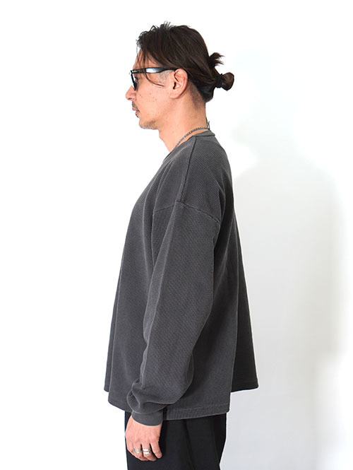 LOS ANGELES APPAREL  Long Sleeve Heavy Thermal Crew Neck - Vintage Black