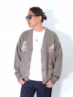 REMI RELIEF モヘアニットカーデ　スカジャン柄  - Greige