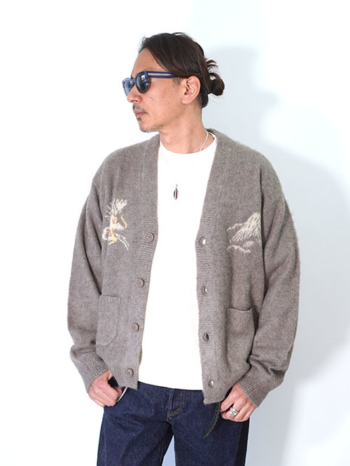 REMI RELIEF モヘアニットカーデ　スカジャン柄  - Greige