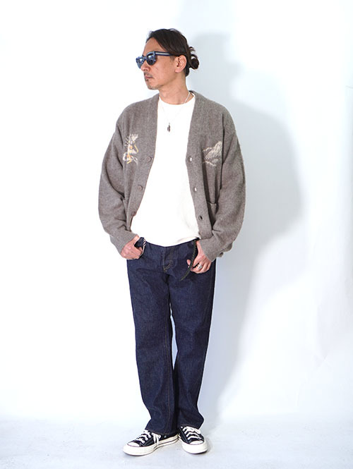 REMI RELIEF モヘアニットカーデ　スカジャン柄  - Greige