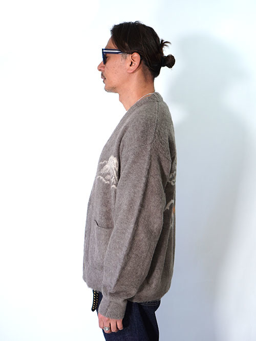 REMI RELIEF モヘアニットカーデ　スカジャン柄  - Greige