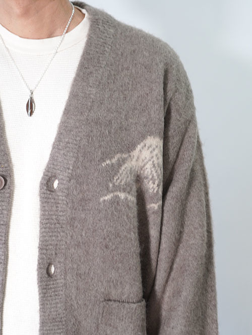 REMI RELIEF モヘアニットカーデ　スカジャン柄  - Greige
