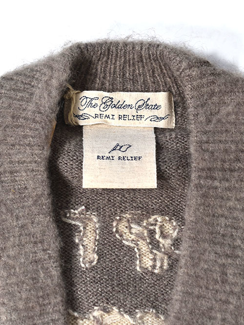 REMI RELIEF モヘアニットカーデ　スカジャン柄  - Greige