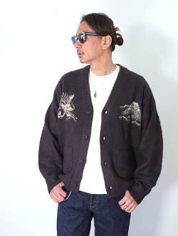 REMI RELIEF モヘアニットカーデ　スカジャン柄 - Charcorl