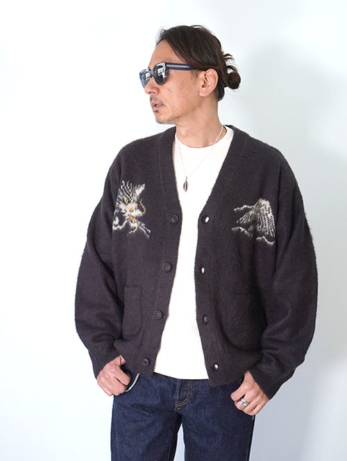 REMI RELIEF モヘアニットカーデ　スカジャン柄 - Charcorl