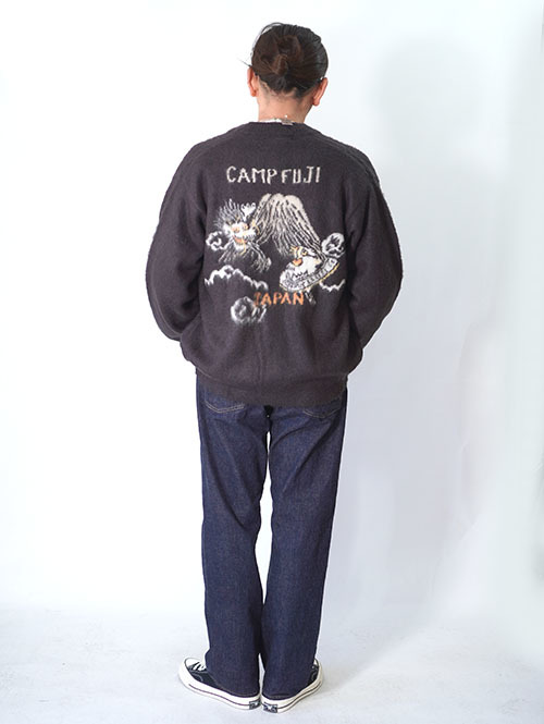 REMI RELIEF モヘアニットカーデ　スカジャン柄 - Charcorl