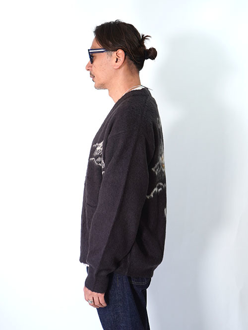 REMI RELIEF モヘアニットカーデ　スカジャン柄 - Charcorl