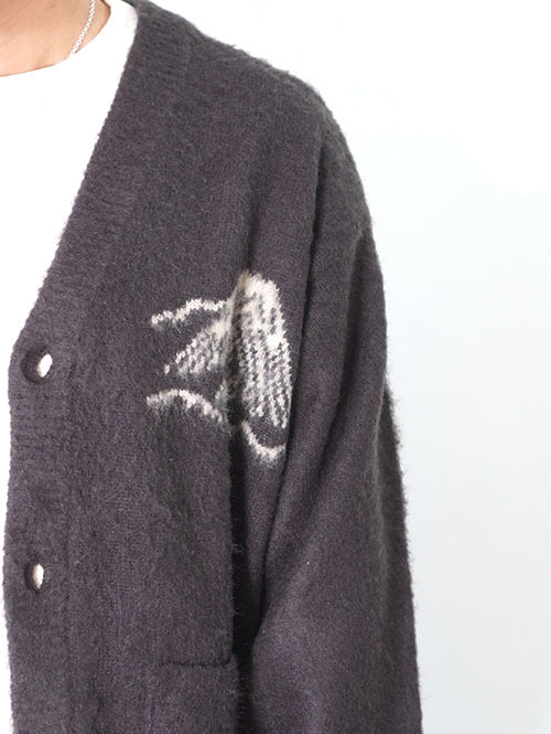 REMI RELIEF モヘアニットカーデ　スカジャン柄 - Charcorl