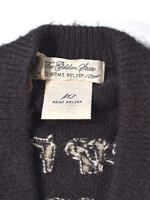 REMI RELIEF モヘアニットカーデ　スカジャン柄 - Charcorl