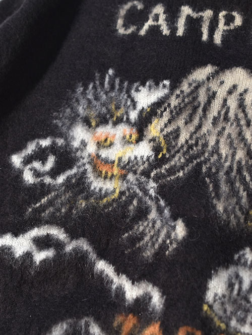 REMI RELIEF モヘアニットカーデ　スカジャン柄 - Charcorl