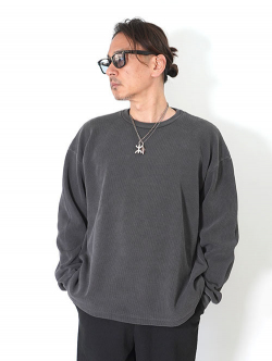 LOS ANGELES APPAREL Long Sleeve Heavy Thermal Crew Neck - Vintage Black