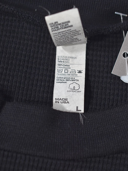 LOS ANGELES APPAREL Long Sleeve Heavy Thermal Crew Neck - Black