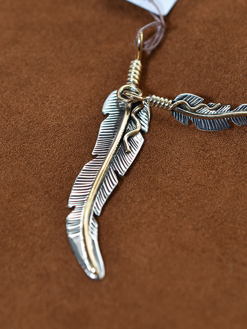 Navajo JOE MACE  ツインフェザーペンダントトップ 14K