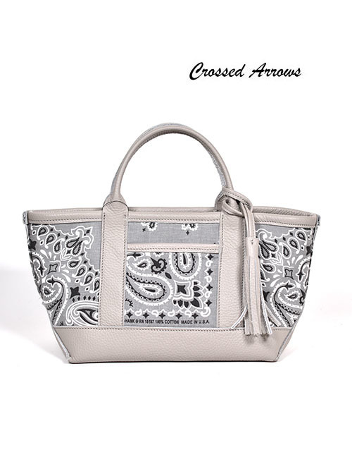 CROSSED ARROWS バンダナ柄 レザートートバッグ（Grey）