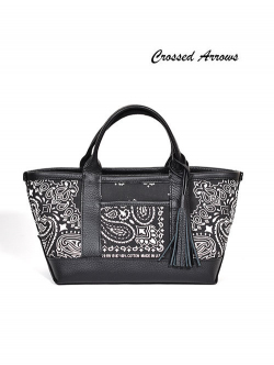 CROSSED ARROWS バンダナ柄 レザートートバッグ（Black）