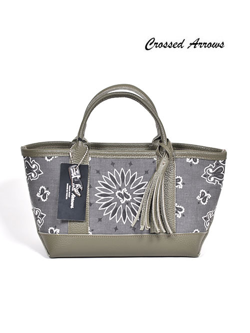 CROSSED ARROWS バンダナ柄 レザートートバッグ（Olive Green）