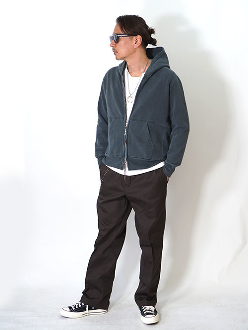 REMI RELIEF SP加工裏毛ZIPパーカー  - Vintage Black