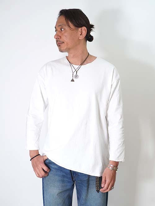 GRAB IN HOLLYWOOD  Heavy Weight Relax Fit All Cut 3/4Sleeve - White