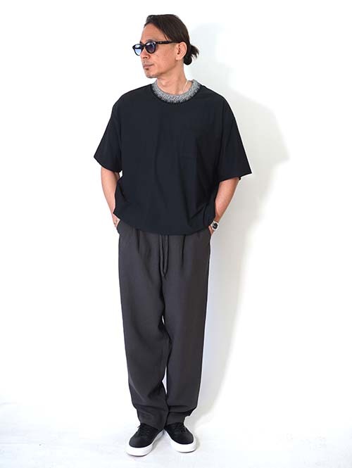 SALUTE HELM  リラックス ダブルクロス ワンタック ワイドパンツ (66005) - Charcoal