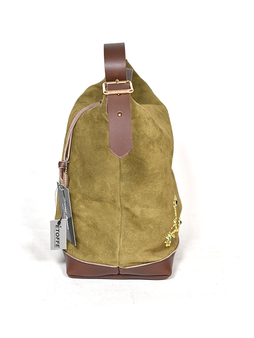 CROSSED  ARROWS フラワースタッズ　 レザーショルダーバッグ 　KHAKI