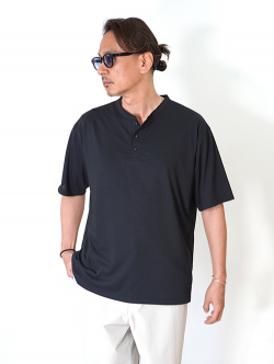 SALUTE HELM  マルーデコットン 20S 天竺 ヘンリーTee - Black　再入荷