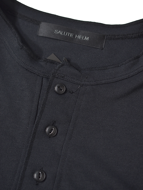 SALUTE HELM  マルーデコットン 20S 天竺 ヘンリーTee - Black　再入荷