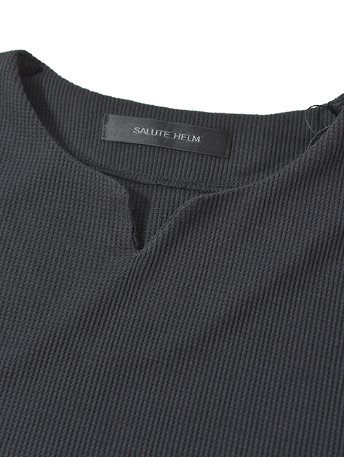 SALUTE HELM  ワッフル キーネック Tee (76004) - Black
