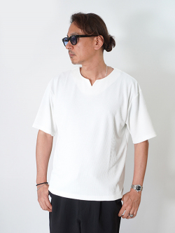 SALUTE HELM  マルーデコットン　ワッフル キーネック Tee (76004) - White