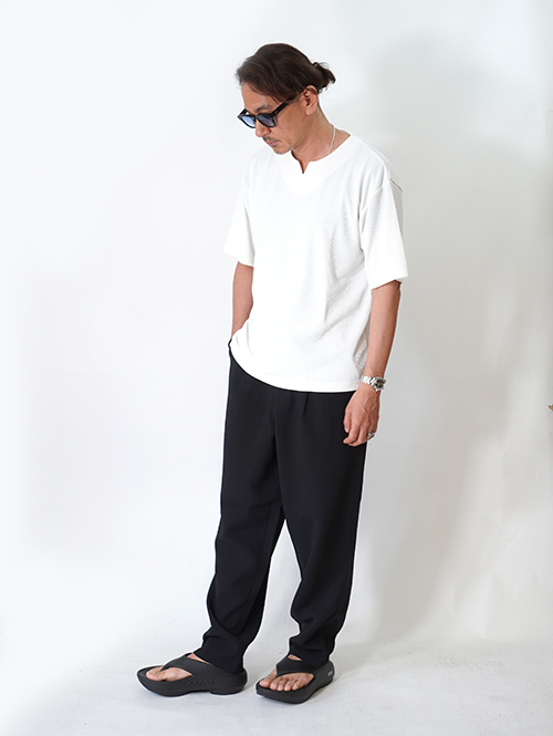 SALUTE HELM  マルーデコットン　ワッフル キーネック Tee (76004) - White