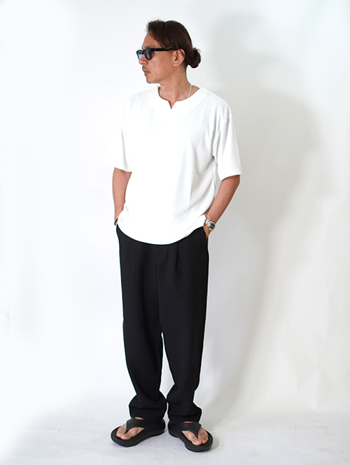 SALUTE HELM  マルーデコットン　ワッフル キーネック Tee (76004) - White