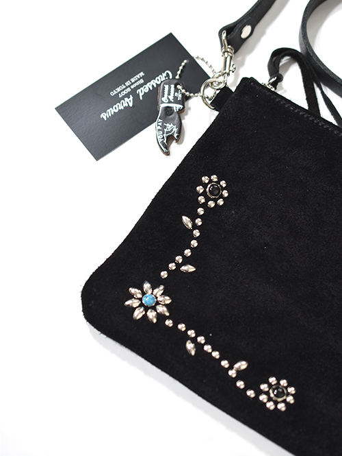 CROSSED  ARROWS  レザースタッズ　サコッシュバッグ 　L字　フラワー シルバー